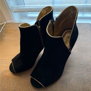 Michael Kors Black Suede Peep-Toe Booties